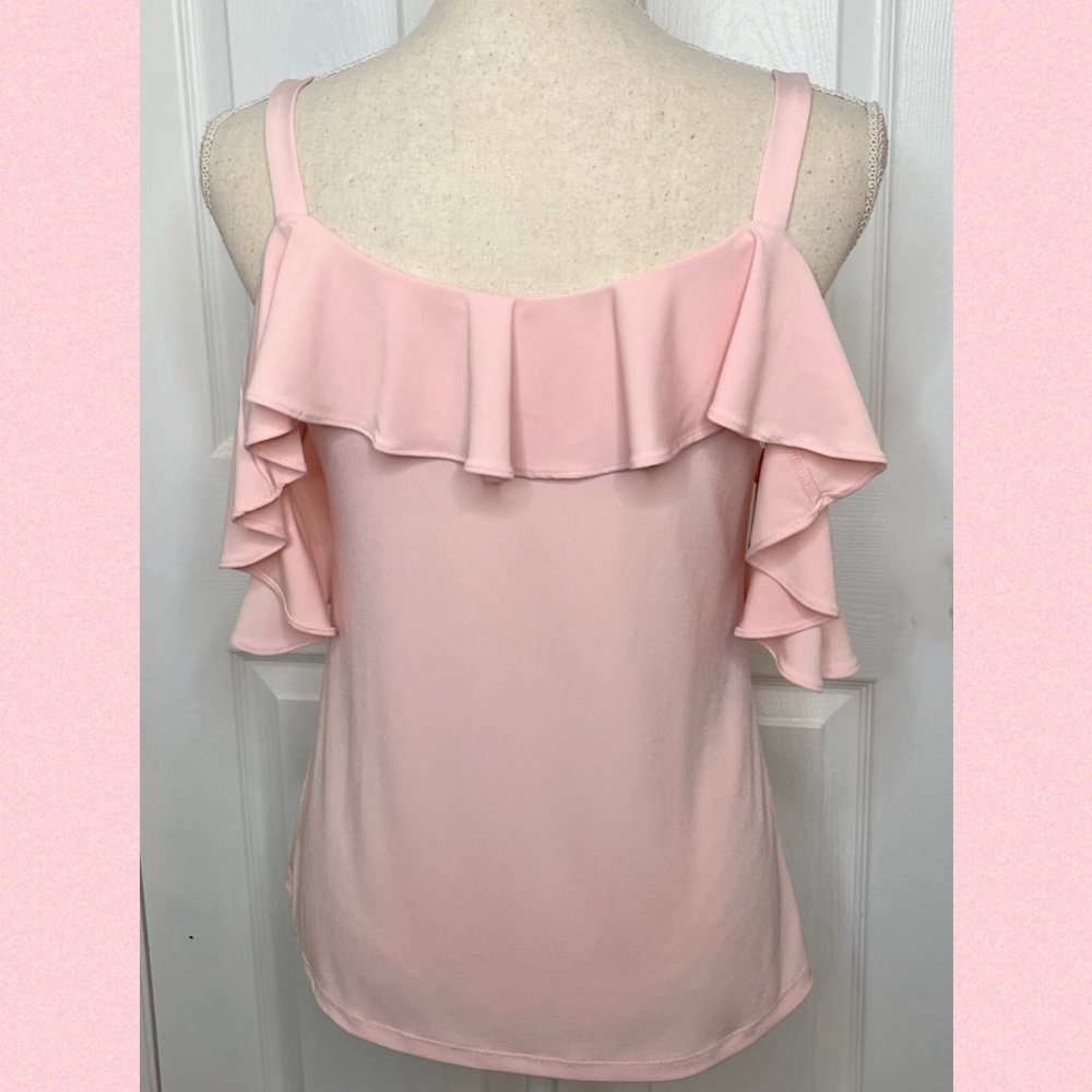 Express Light Pink Ruffle Cold Shoulder Top size Small - Picture 3 of 5